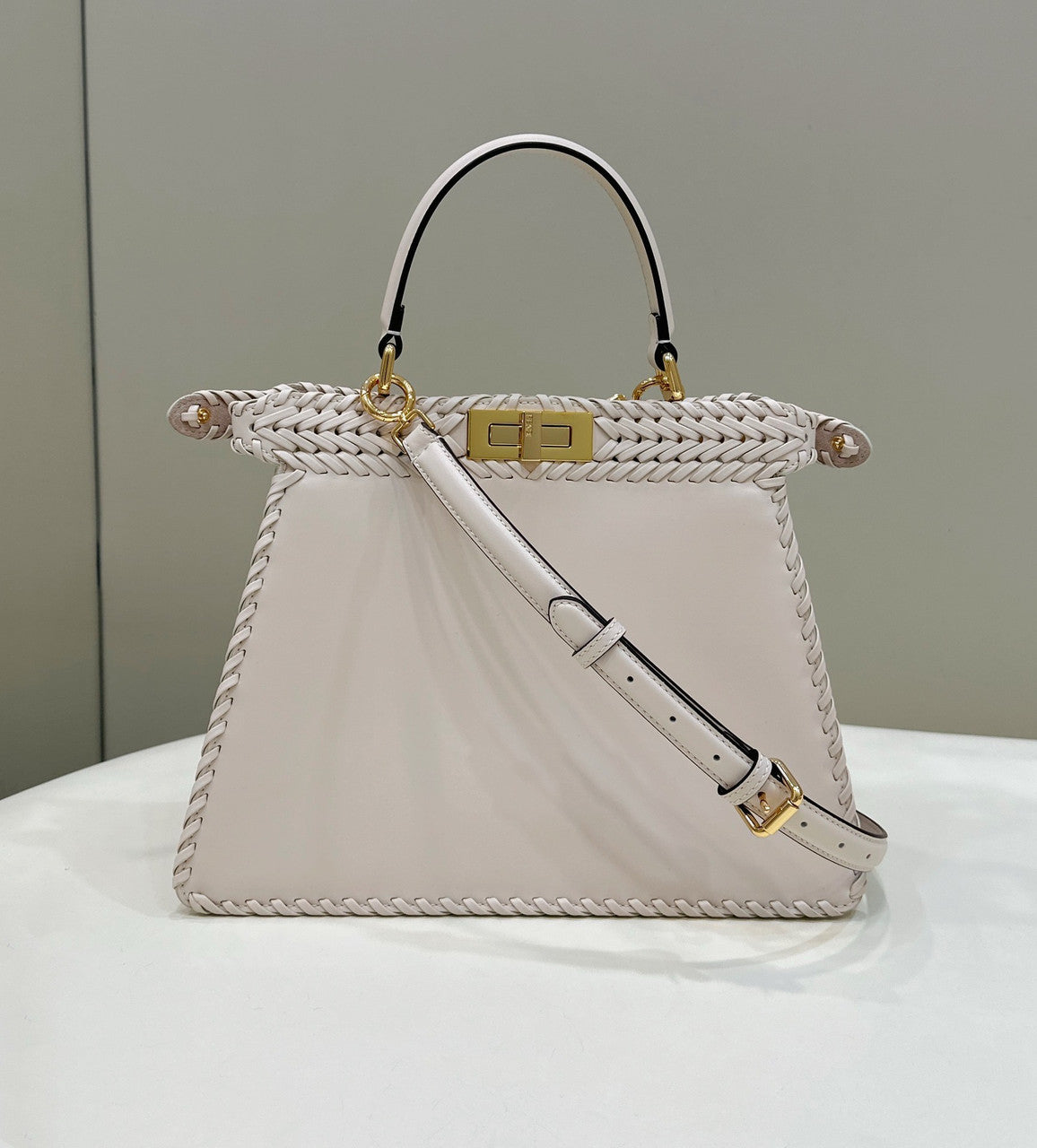 Fendi Peekaboo ISeeU Petite Crate interlaced leather bag with Selleria waxed thread