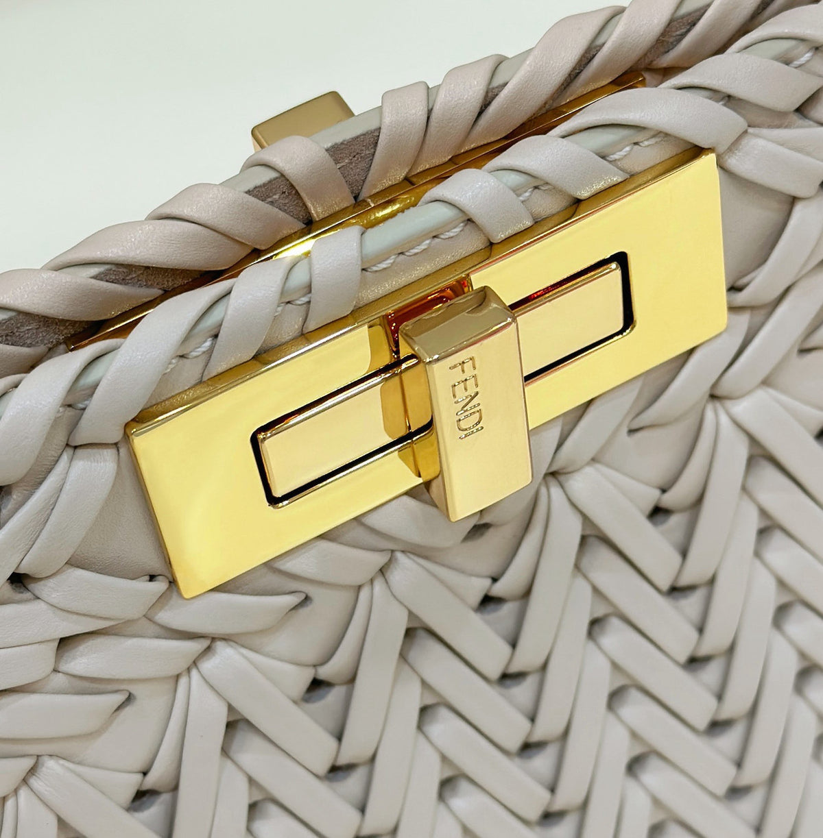 Fendi Peekaboo ISeeU Petite Crate interlaced leather bag with Selleria waxed thread