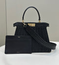Fendi Peekaboo ISeeU Petite Black interlaced leather bag with Selleria waxed thread