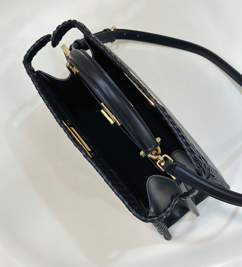 Fendi Peekaboo ISeeU Petite Black interlaced leather bag with Selleria waxed thread