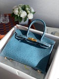 Hermes Blue Jean Birkin Bag 30cm KK Ostrich Leather Gold Hardware
