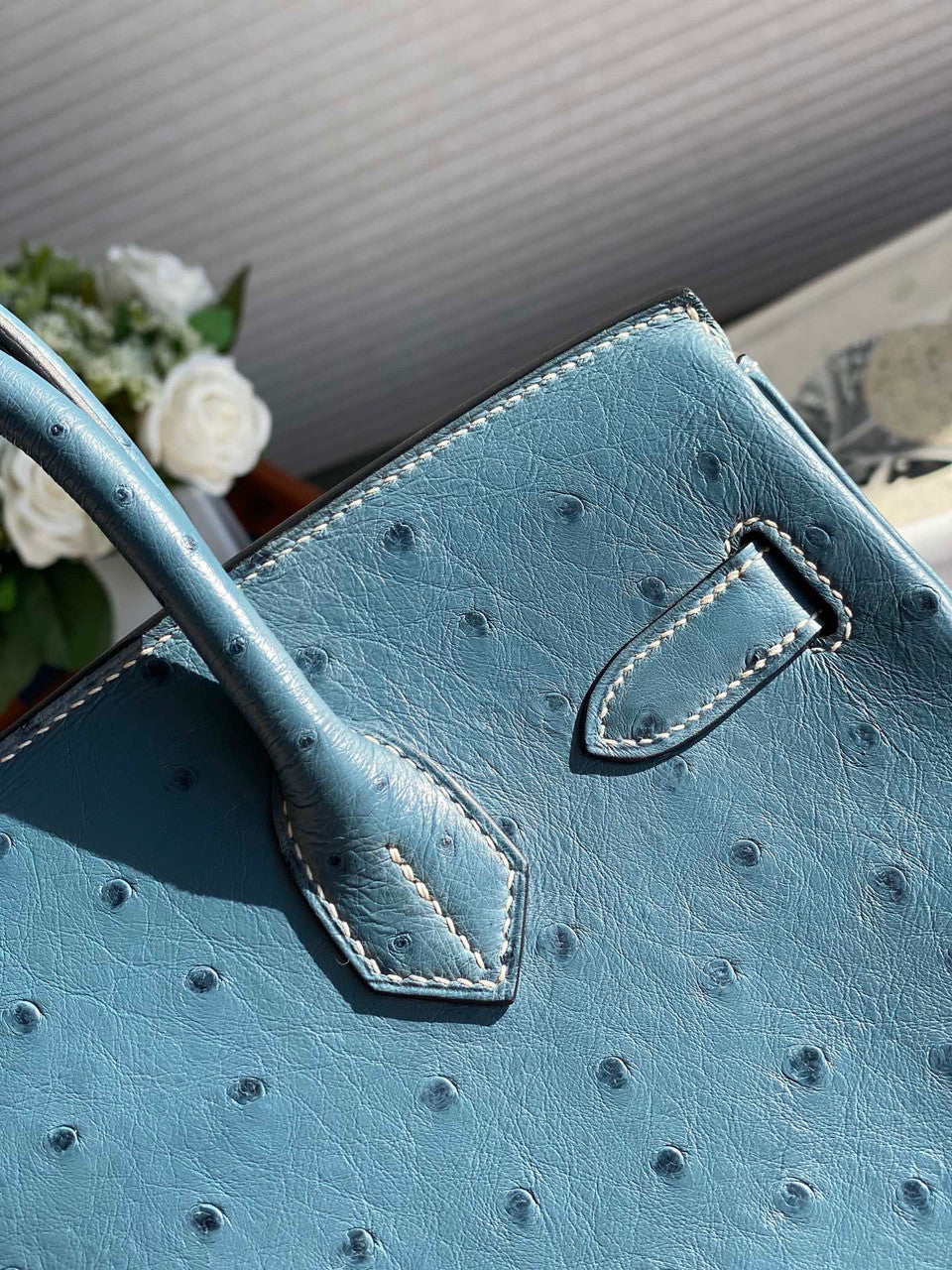 Hermes Blue Jean Birkin Bag 30cm KK Ostrich Leather Gold Hardware