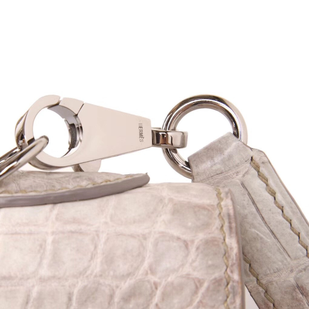 Hermes Kelly Bag 25 cm Matte Himalaya Nilo Crocodile Retourne with Palladium Hardware