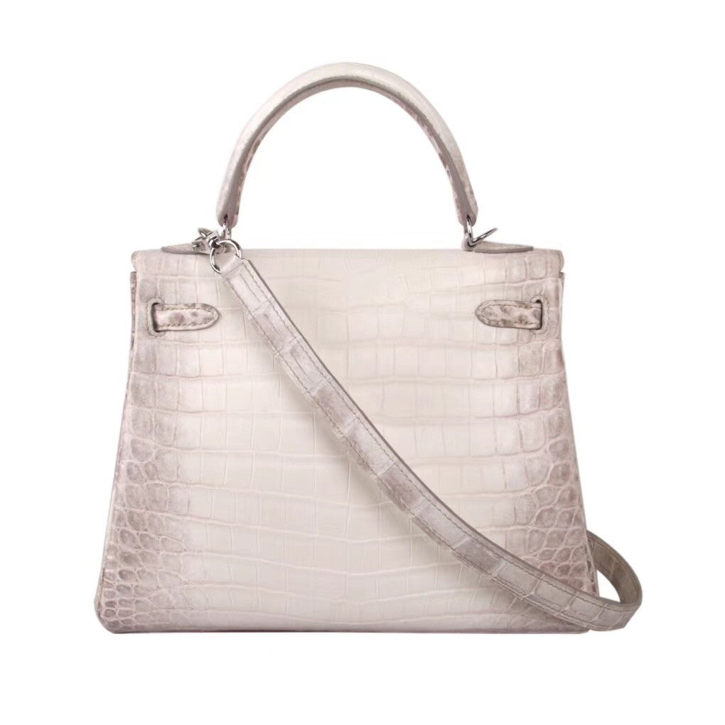 Hermes Kelly Bag 25 cm Matte Himalaya Nilo Crocodile Retourne with Palladium Hardware