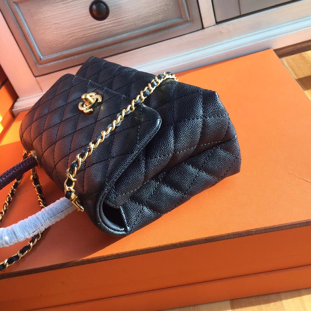 Chanel Black Calfskin/Lizard Coco Handle Small Bag
