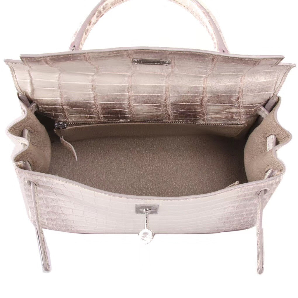 Hermes Kelly Bag 25 cm Matte Himalaya Nilo Crocodile Retourne with Palladium Hardware
