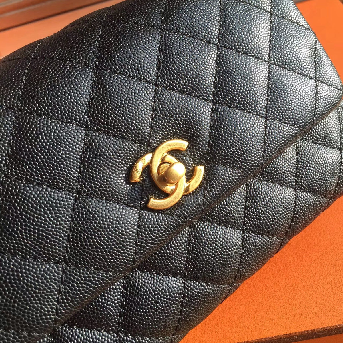 Chanel Black Calfskin/Lizard Coco Handle Small Bag