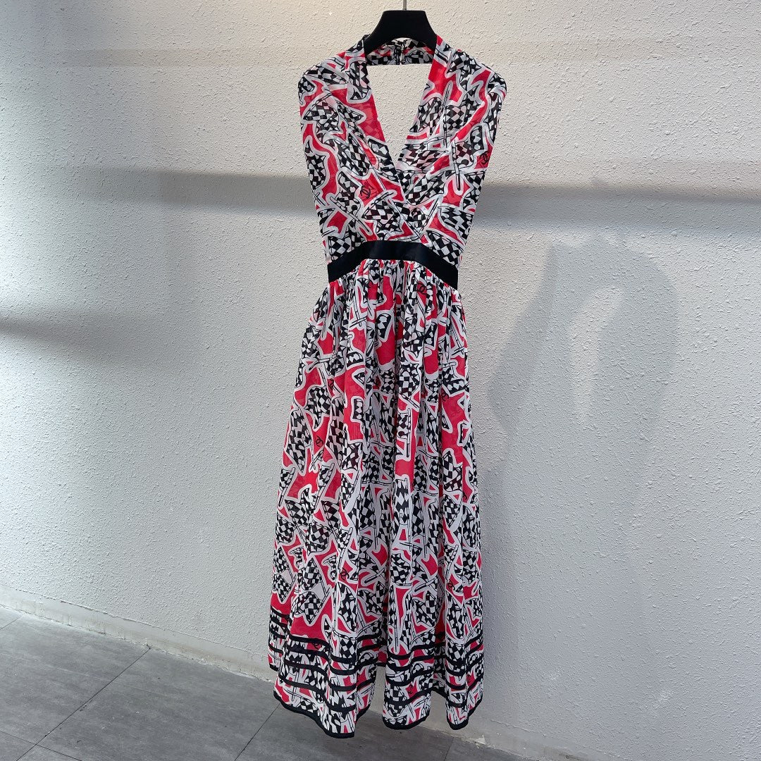 Chanel Printed Silk Muslin Dress