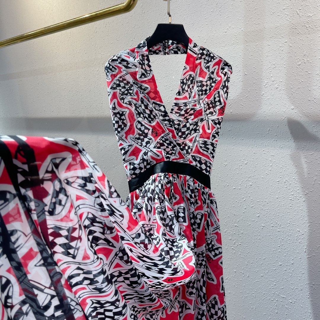 Chanel Printed Silk Muslin Dress
