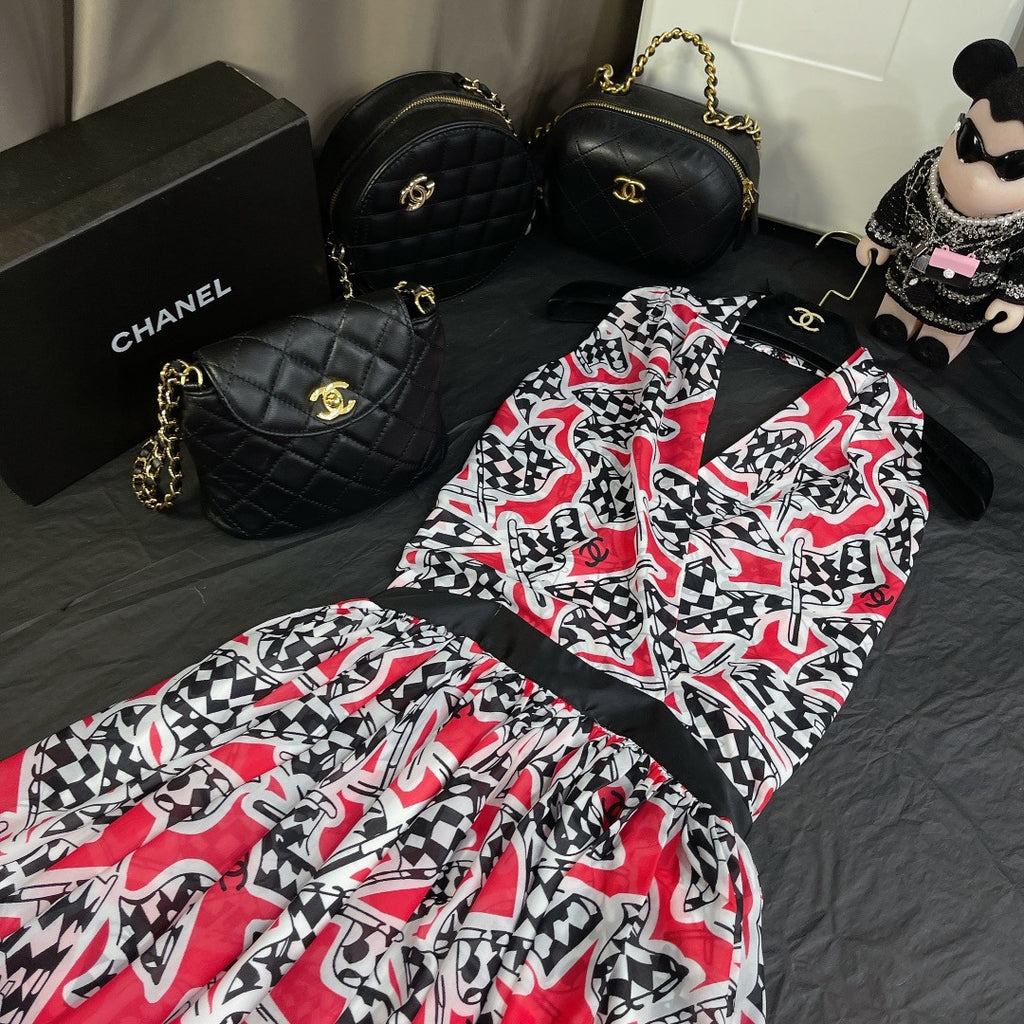 Chanel Printed Silk Muslin Dress