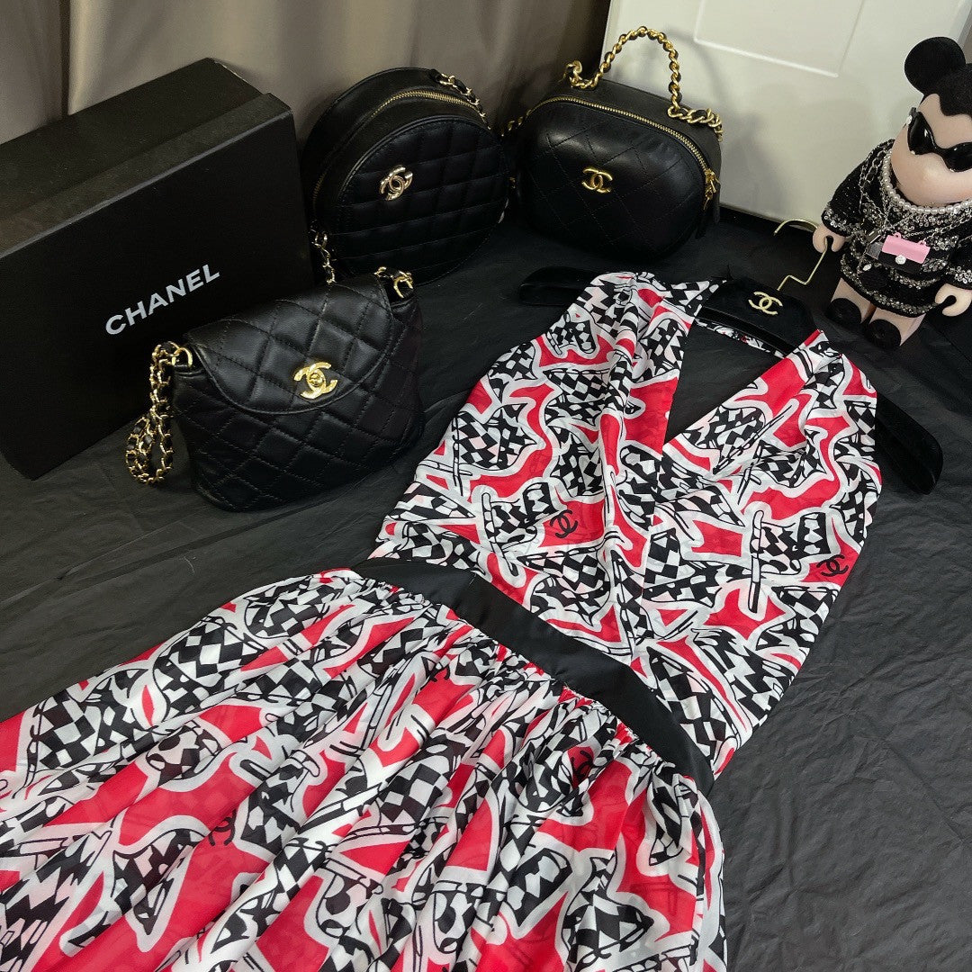 Chanel Printed Silk Muslin Dress