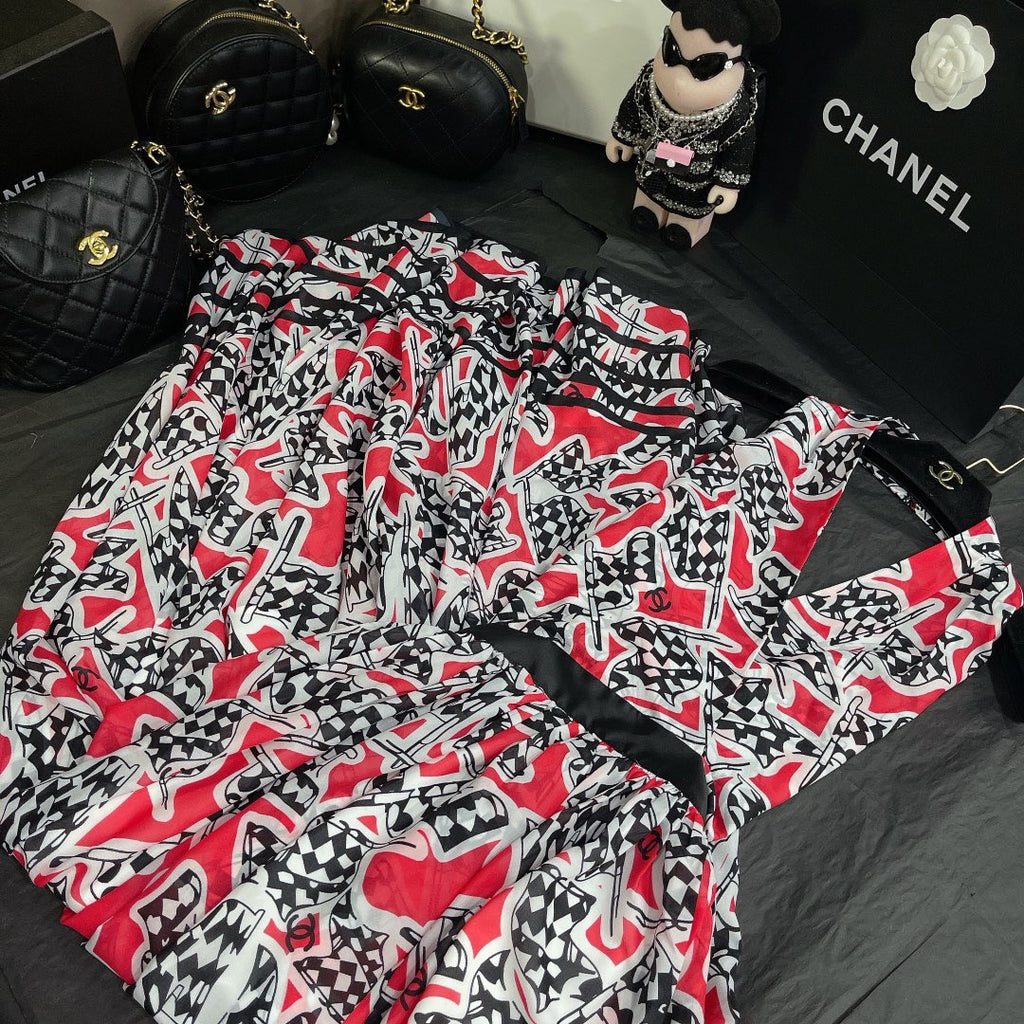 Chanel Printed Silk Muslin Dress