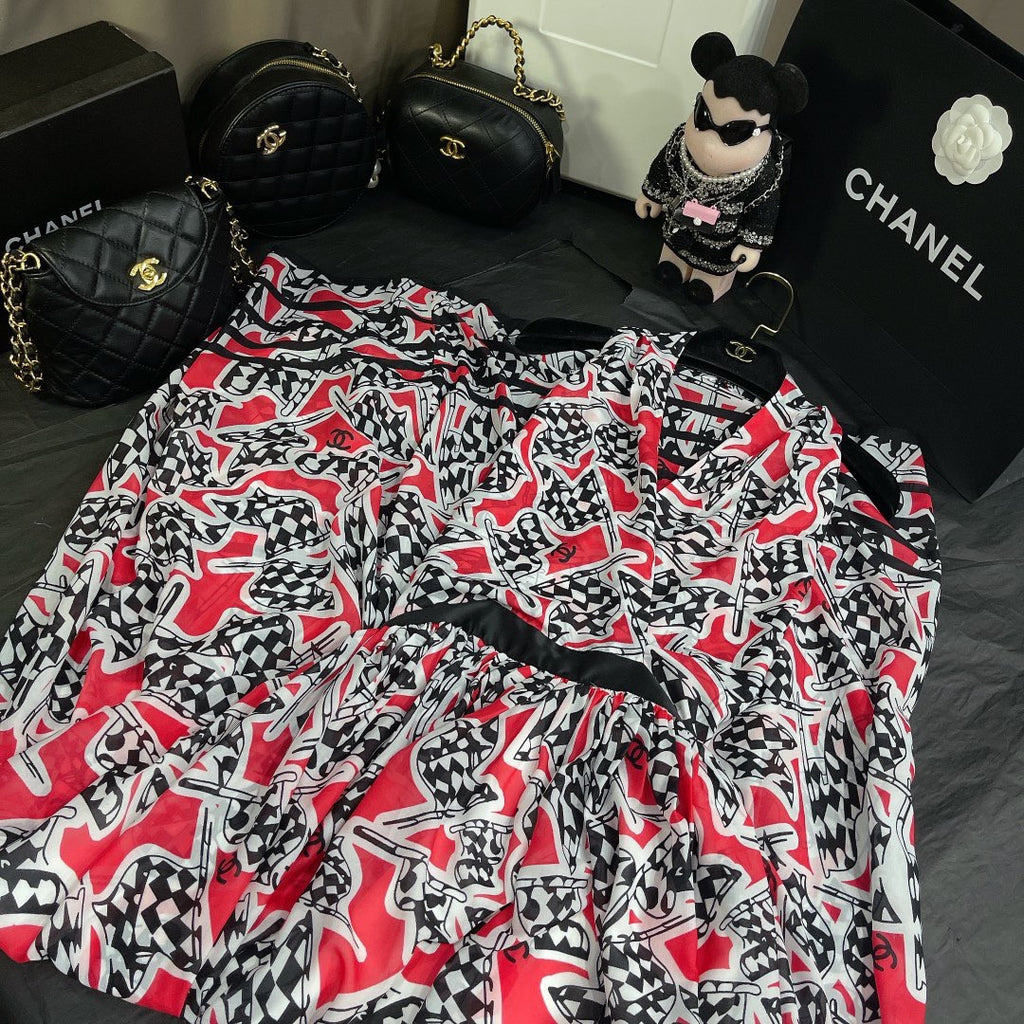 Chanel Printed Silk Muslin Dress