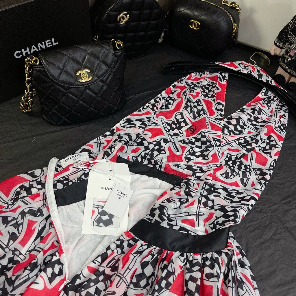 Chanel Printed Silk Muslin Dress