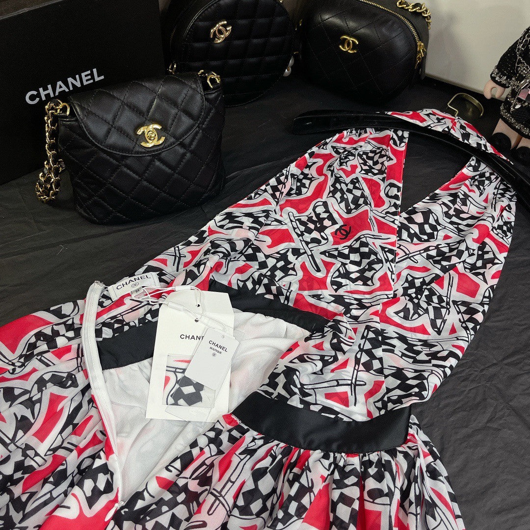 Chanel Printed Silk Muslin Dress