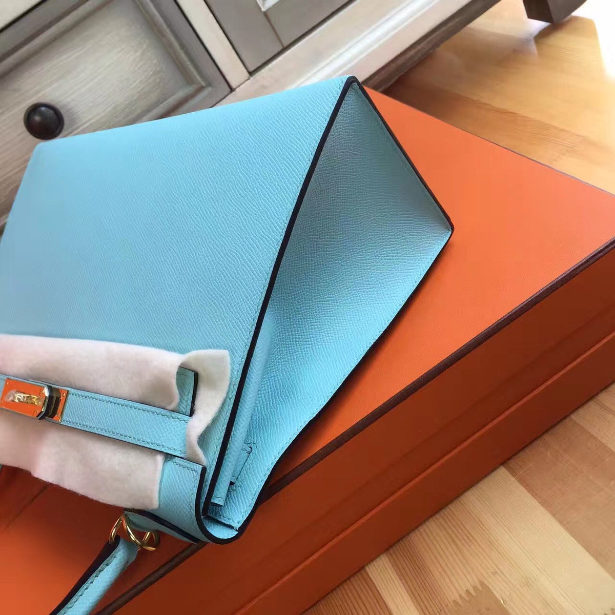 Hermès Blue Kelly 32 Togo Gold Hardware