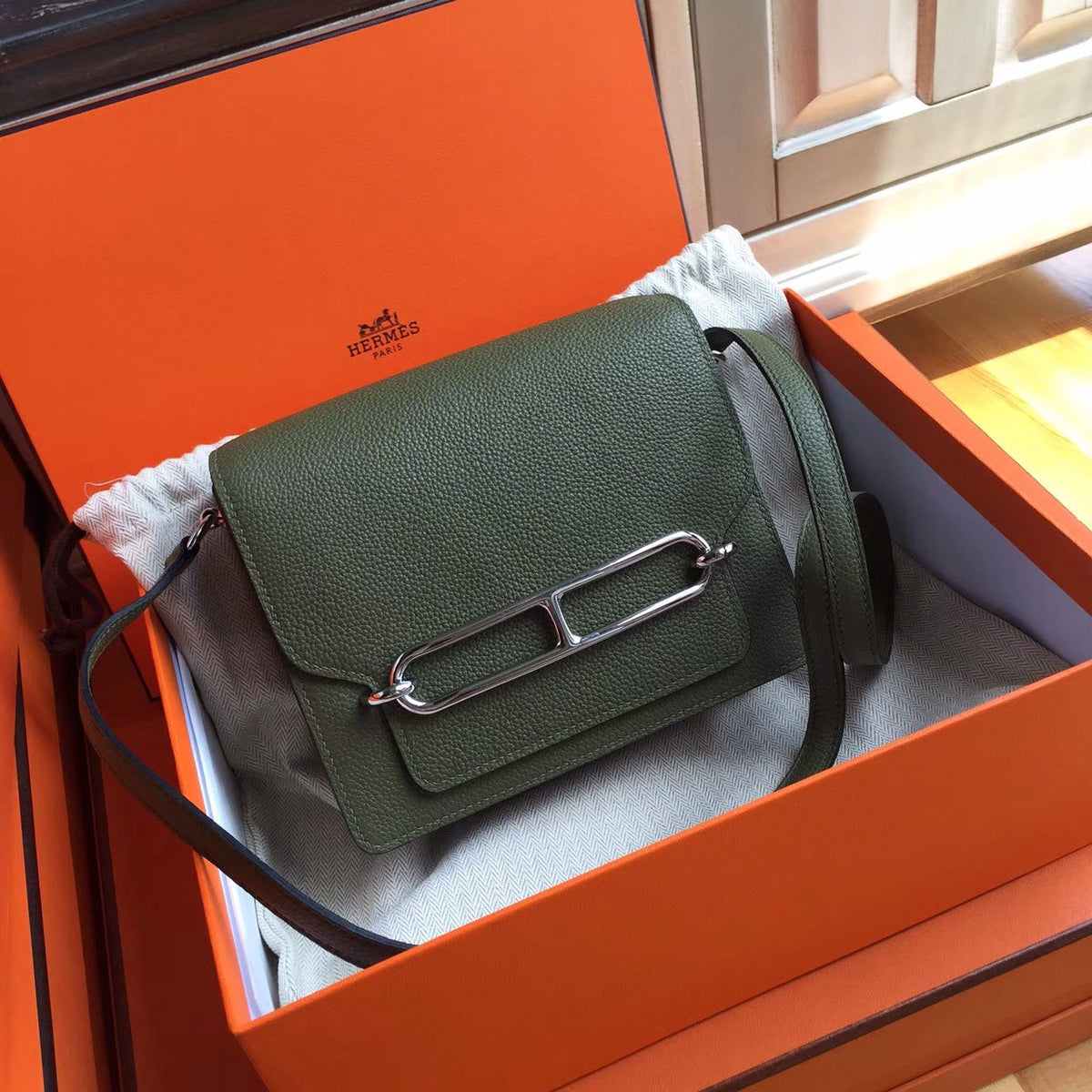 Hermes Vert Veronese Evercolor Calfskin Mini Roulis Bag
