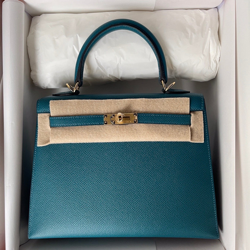HERMÈS VERT BOSPHORE  SELLIER EPSOM KELLY 25CM GOLD HARDWARE