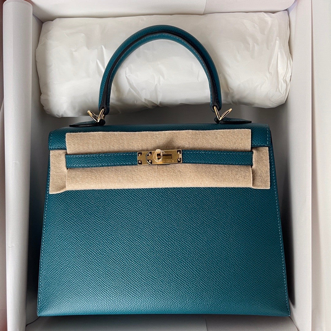 HERMÈS VERT BOSPHORE  SELLIER EPSOM KELLY 25CM GOLD HARDWARE