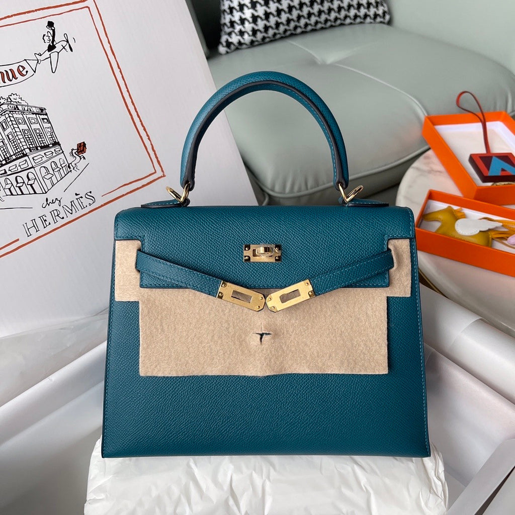 HERMÈS VERT BOSPHORE  SELLIER EPSOM KELLY 25CM GOLD HARDWARE