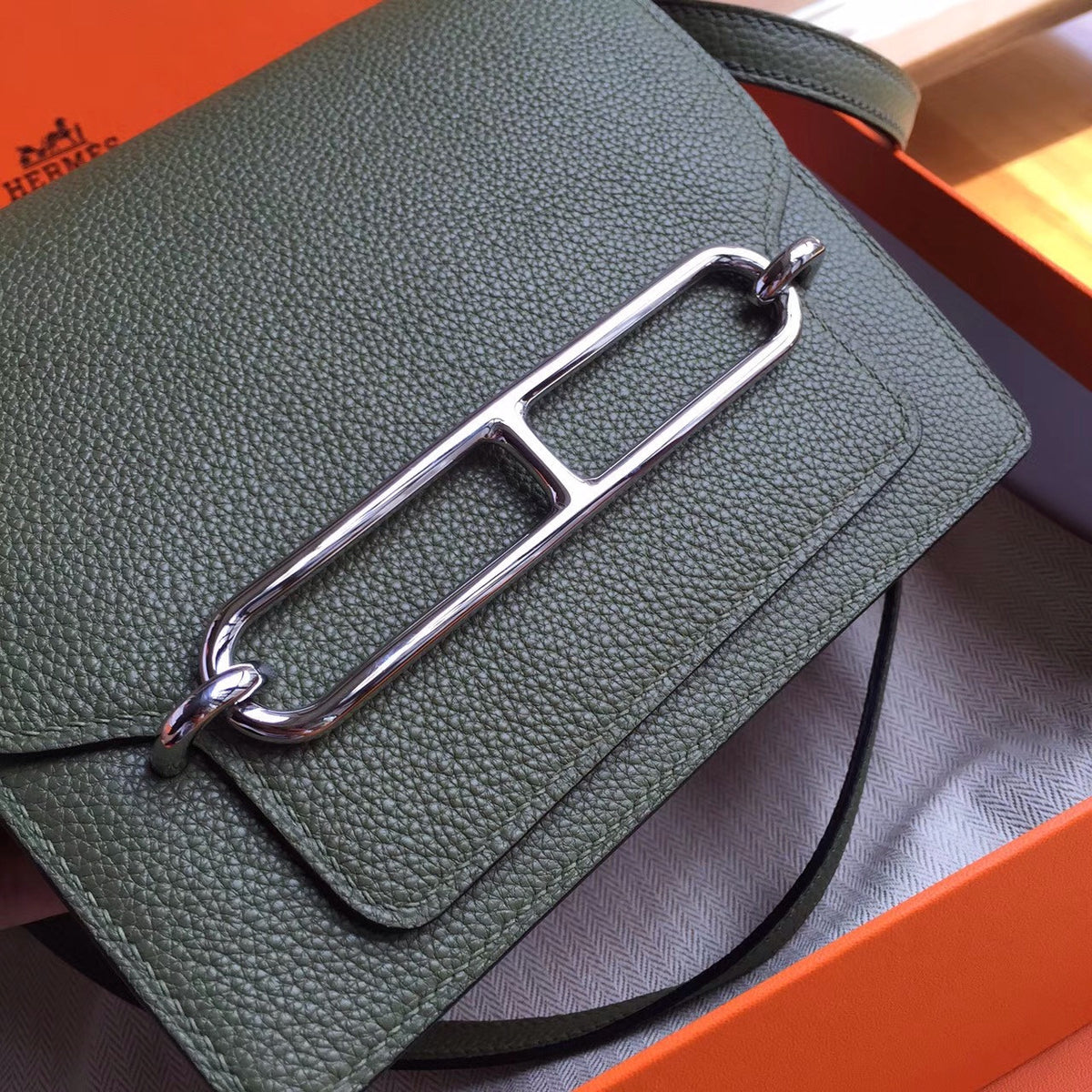 Hermes Vert Veronese Evercolor Calfskin Mini Roulis Bag