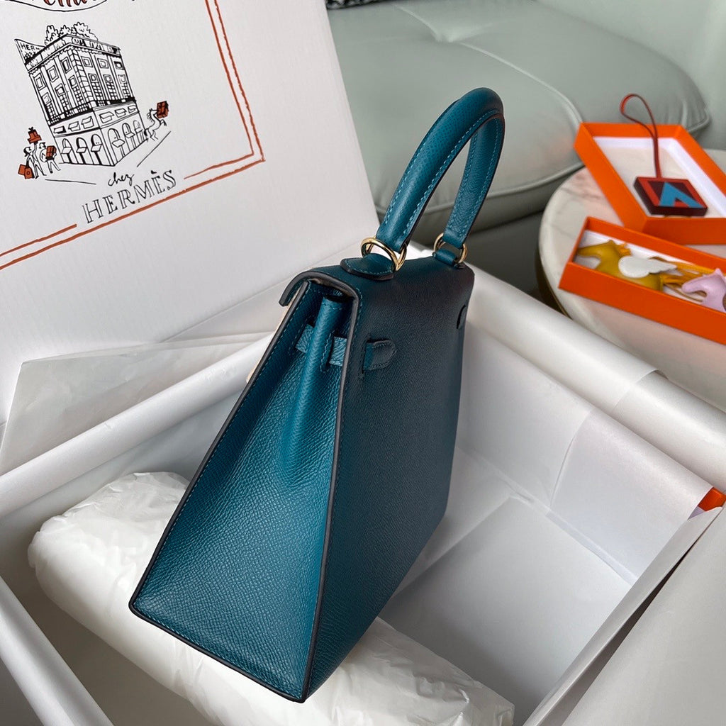 HERMÈS VERT BOSPHORE  SELLIER EPSOM KELLY 25CM GOLD HARDWARE