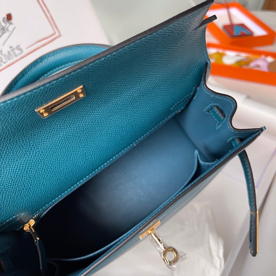 HERMÈS VERT BOSPHORE  SELLIER EPSOM KELLY 25CM GOLD HARDWARE