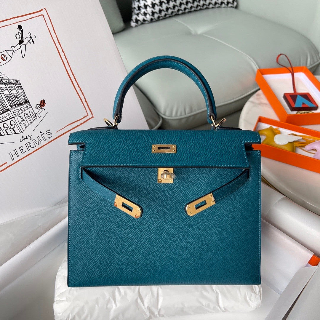 HERMÈS VERT BOSPHORE  SELLIER EPSOM KELLY 25CM GOLD HARDWARE