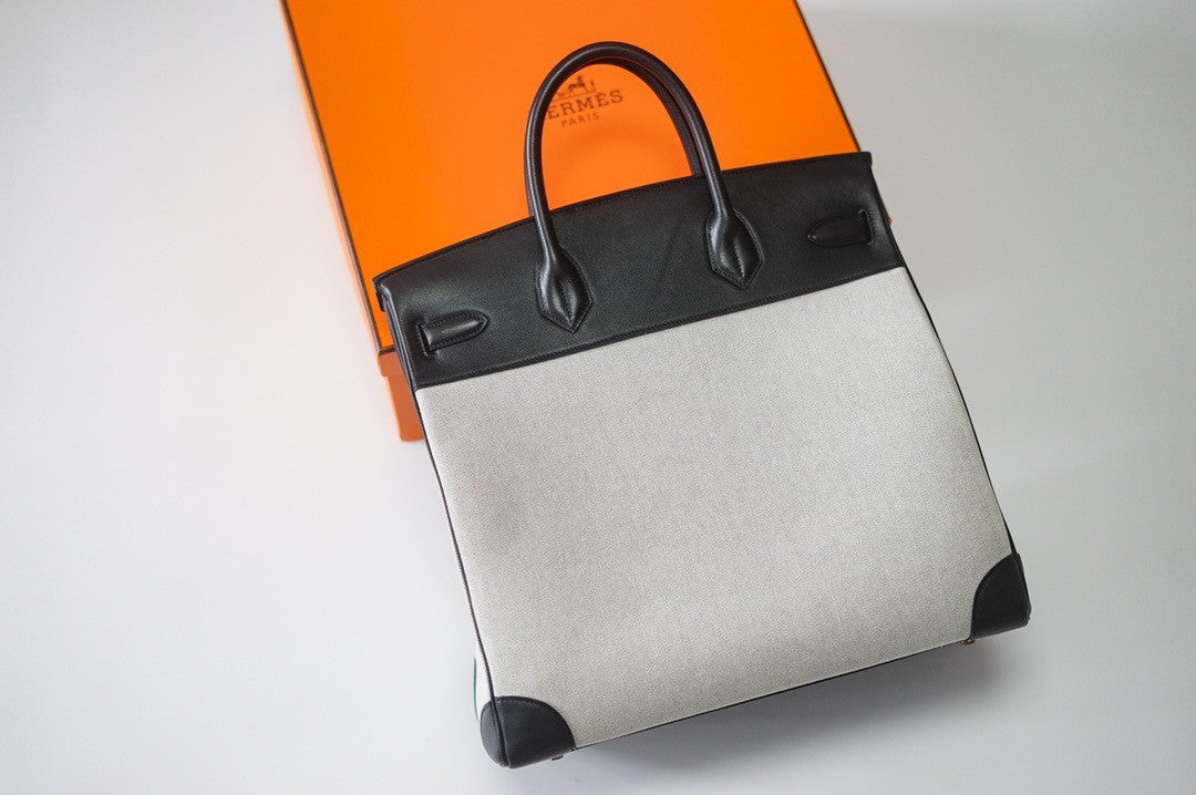 Hermes Birkin 40 HAC Black  Swift Toile De Camp Palladium Hardware
