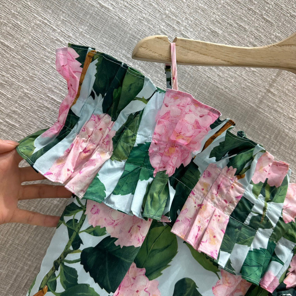 Oscar de la Renta  RUFFLE DETAIL HYDRANGEA OFF SHOULDER MINI DRESS