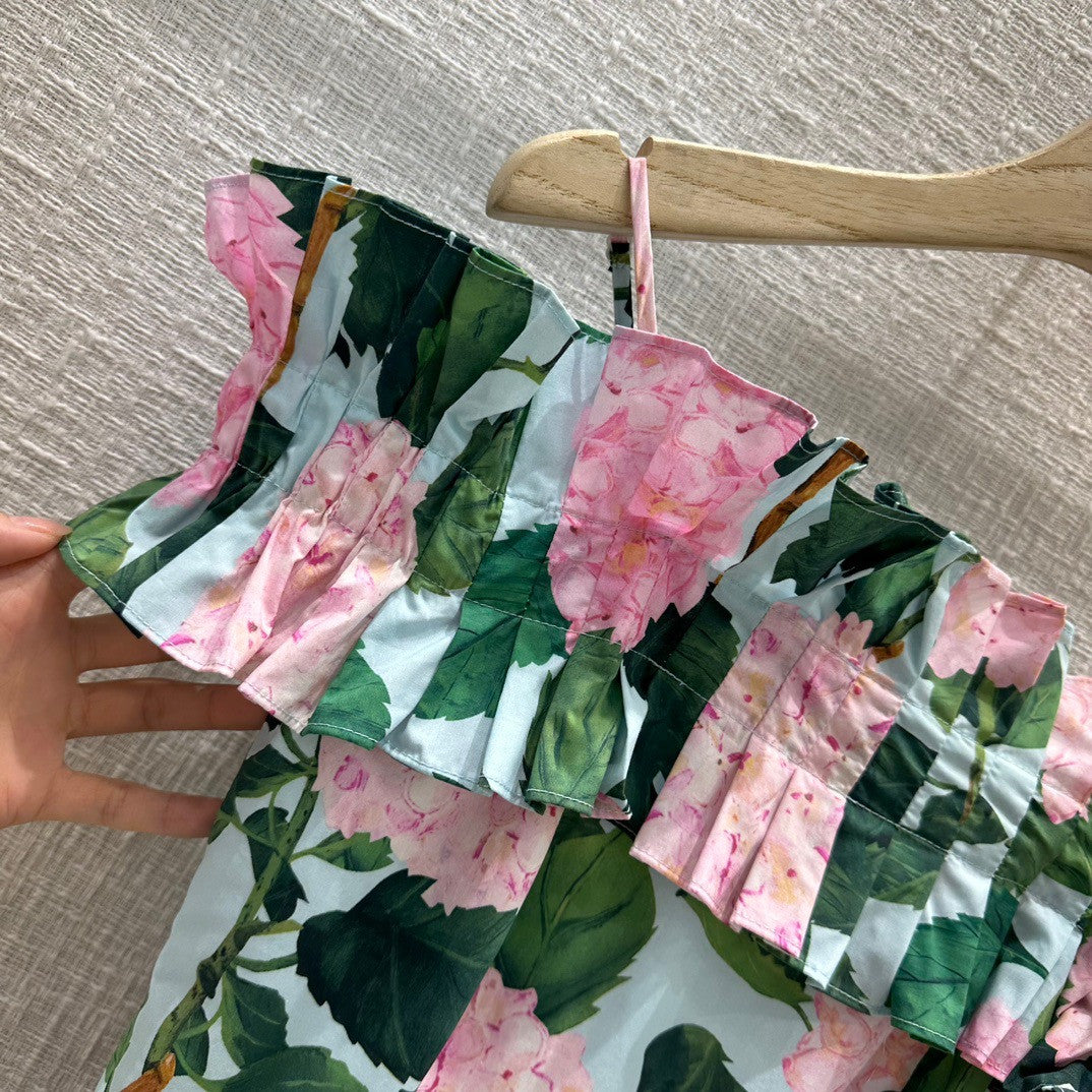 Oscar de la Renta  RUFFLE DETAIL HYDRANGEA OFF SHOULDER MINI DRESS