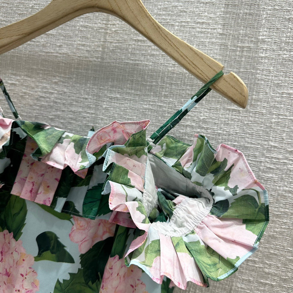 Oscar de la Renta  RUFFLE DETAIL HYDRANGEA OFF SHOULDER MINI DRESS