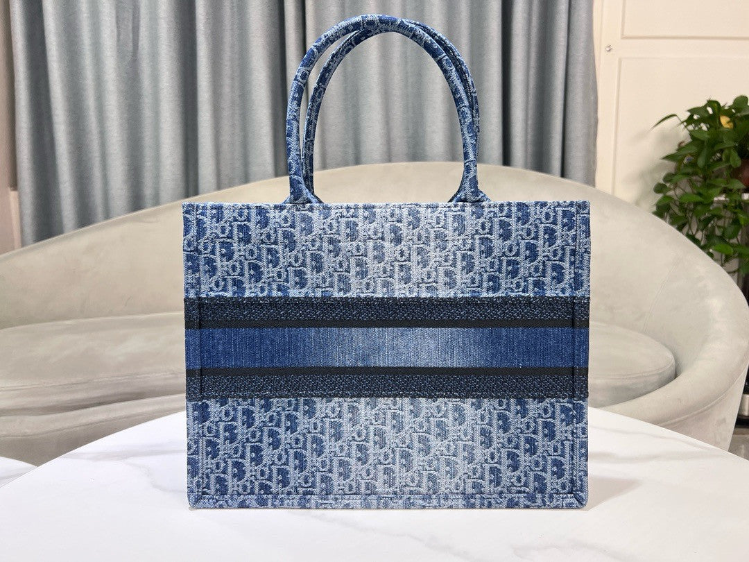 Christian Dior Medium Dior Book Tote  Blue Denim Dior Oblique Jacquard