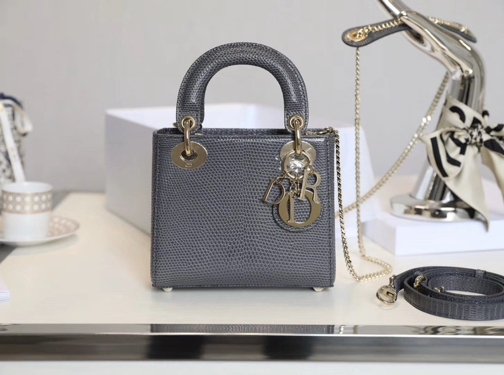 Christian Dior Lady Dior Mini Lizard Grey