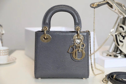 Christian Dior Lady Dior Mini Lizard Grey