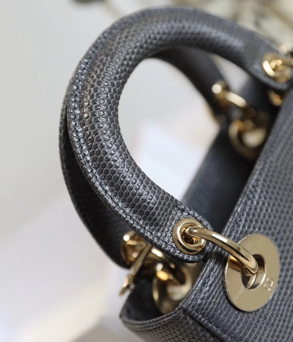 Christian Dior Lady Dior Mini Lizard Grey
