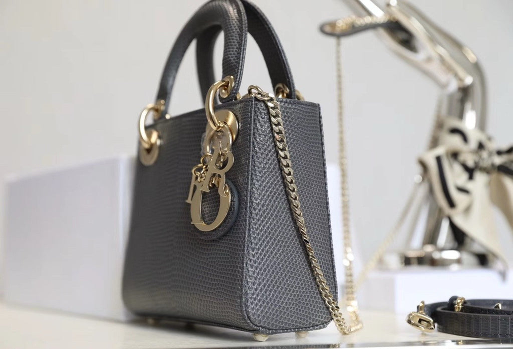 Christian Dior Lady Dior Mini Lizard Grey