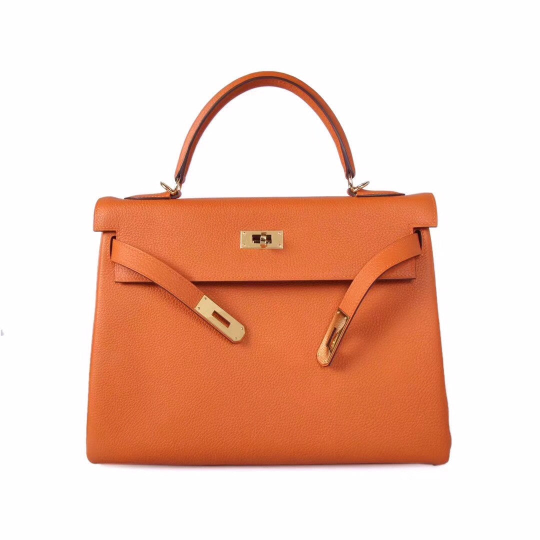 Hermès Orange Kelly 32 Togo Gold Hardware
