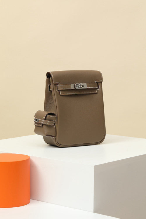 HERMÈS KELLY JUMP BAG ETOUPE SWIFT LEATHER  PALLADIUM HARDWARE Hermes