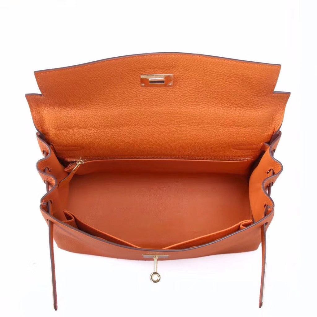 Hermès Orange Kelly 32 Togo Gold Hardware