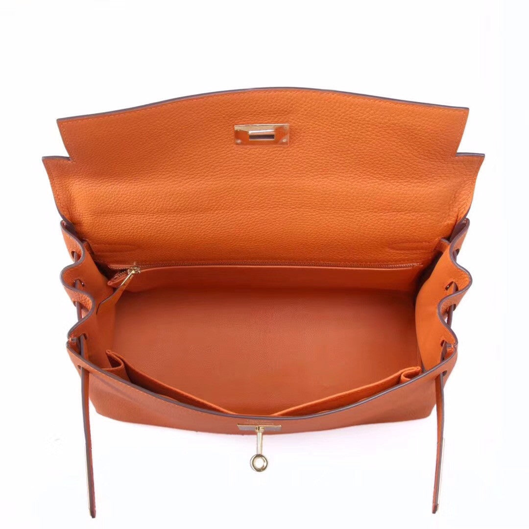 Hermès Orange Kelly 32 Togo Gold Hardware