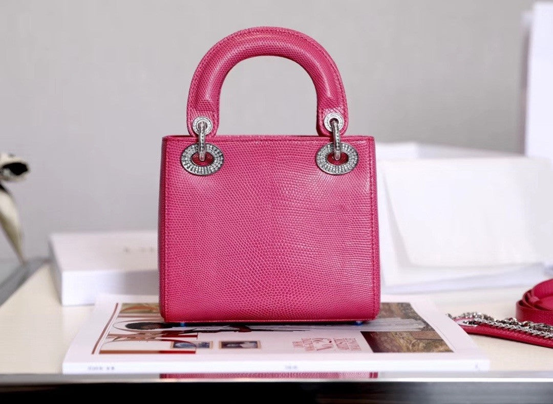 Christian Dior Lady Dior Mini Lizard Hardware with Crystals Rose