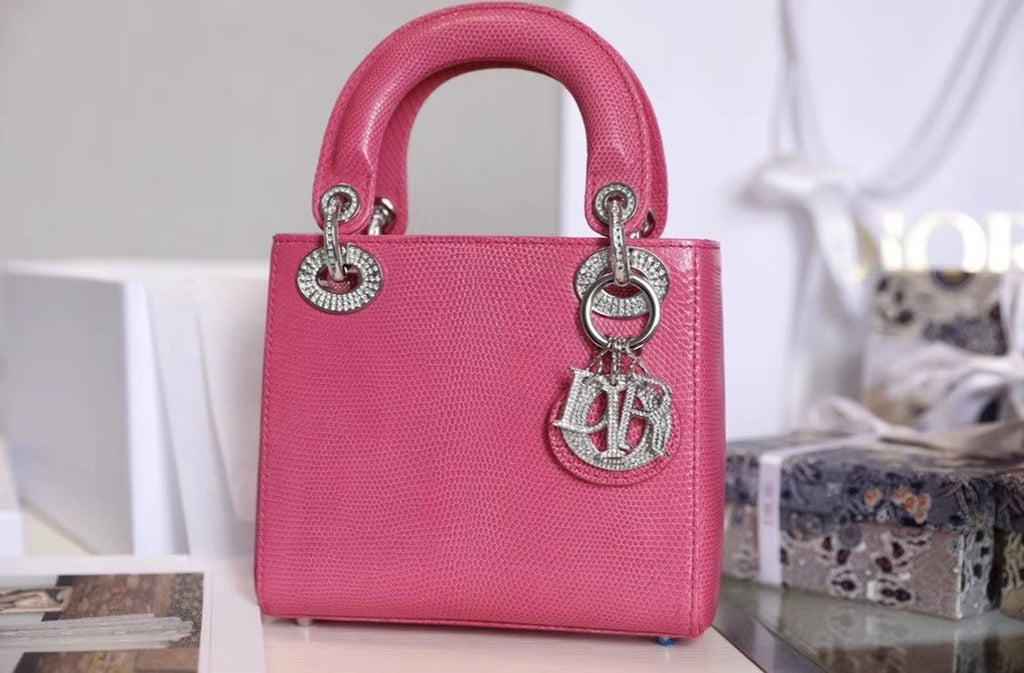 Christian Dior Lady Dior Mini Lizard Hardware with Crystals Rose
