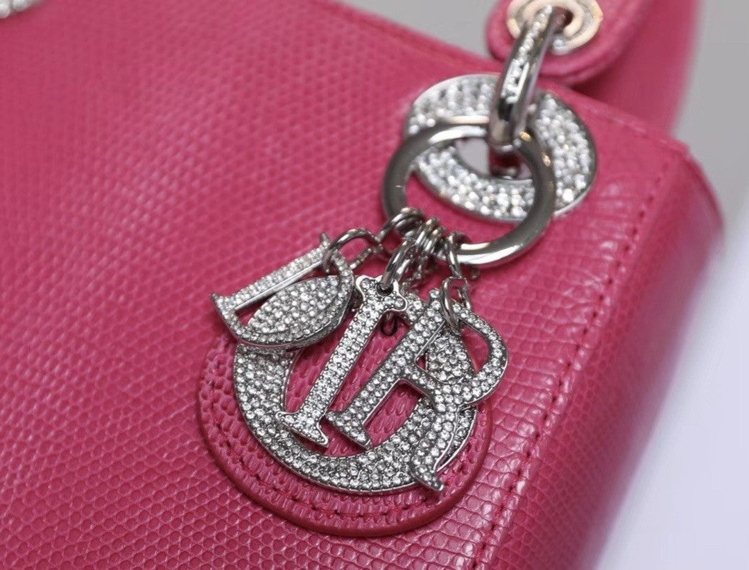Christian Dior Lady Dior Mini Lizard Hardware with Crystals Rose