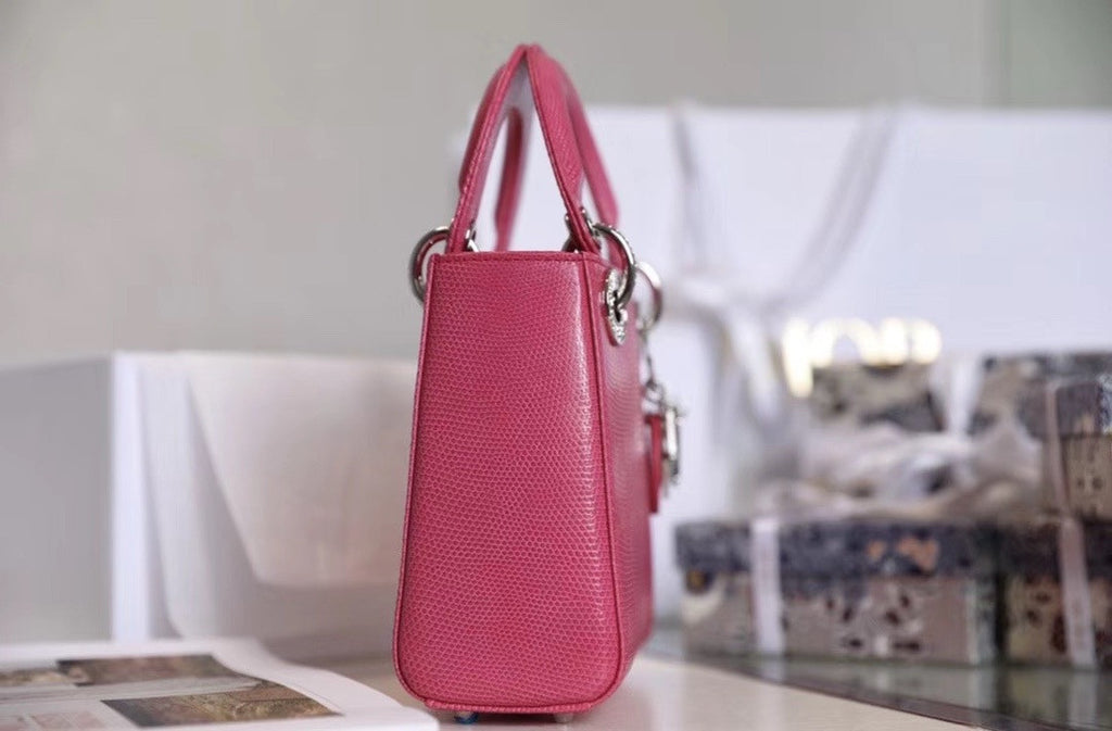 Christian Dior Lady Dior Mini Lizard Hardware with Crystals Rose