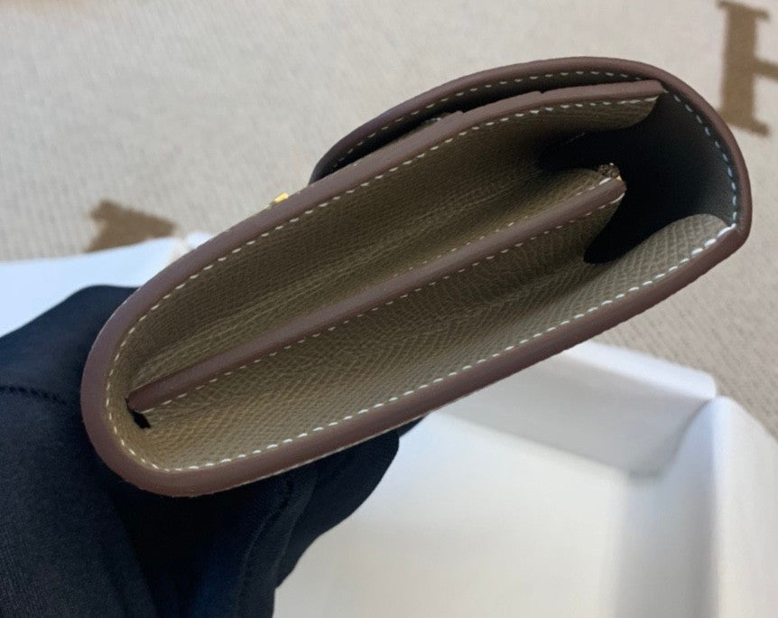 Hermes Constance Compact Passant wallet Etoupe Epsom Leather with Gold Hardware