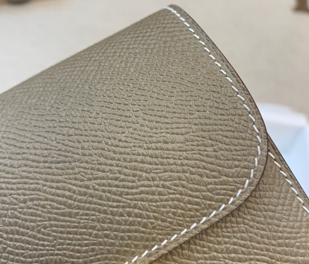Hermes Constance Compact Passant wallet Etoupe Epsom Leather with Gold Hardware