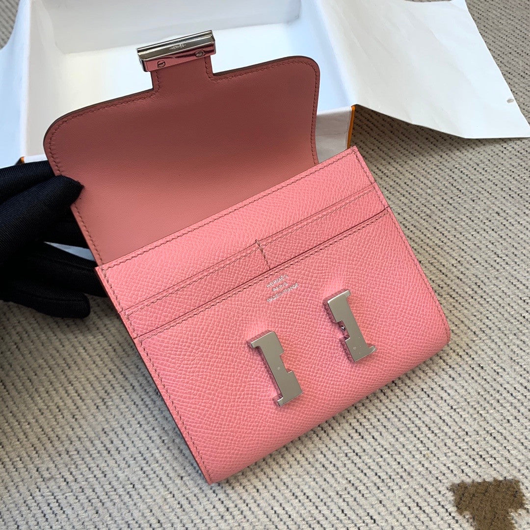 Hermes Constance Compact Passant wallet Sakura Pink Epsom Leather with Palladium Hardware