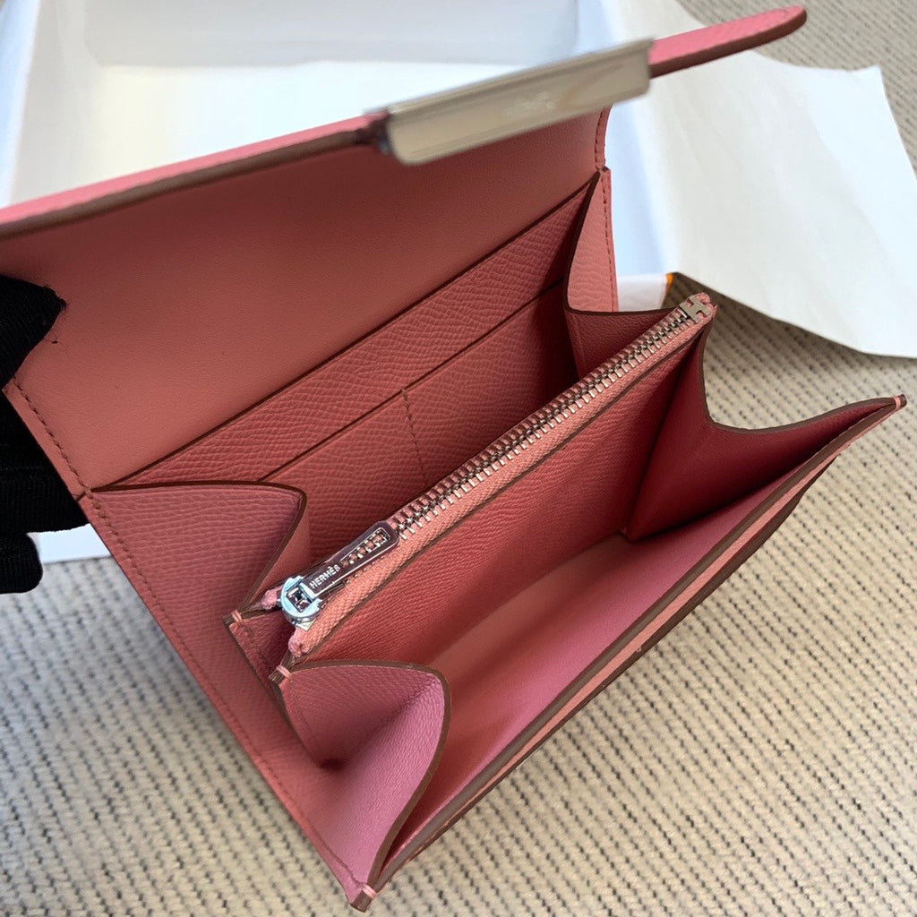 Hermes Constance Compact Passant wallet Sakura Pink Epsom Leather with Palladium Hardware