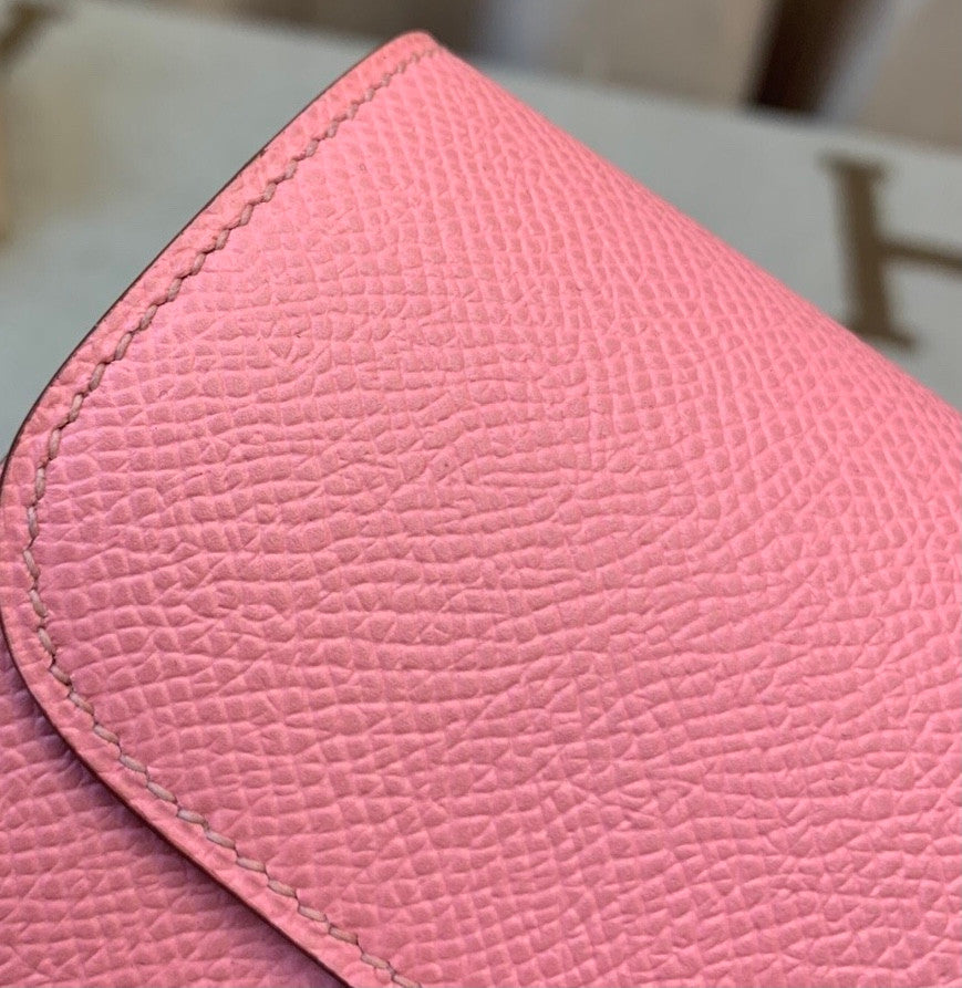 Hermes Constance Compact Passant wallet Sakura Pink Epsom Leather with Palladium Hardware